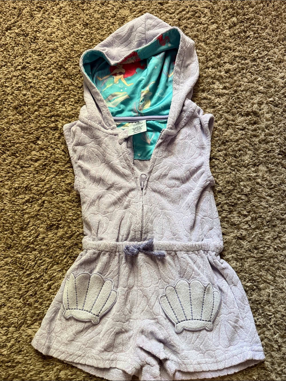 Disney Lavender Hooded Swim Coverup with Teal Little Mermaid-Lined Hood
